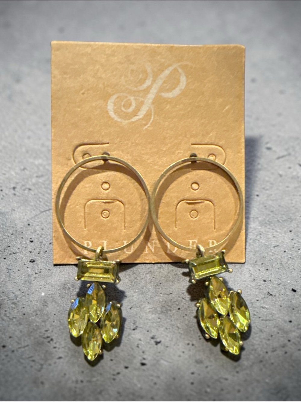 Plunder Gold Hoop Earrings with Green Crystal Drops